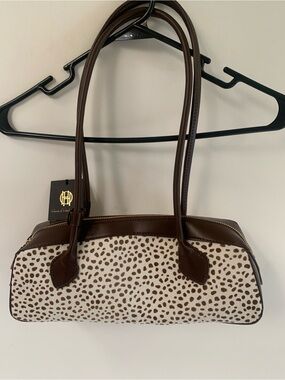 House of Hampton Cream and Brown Spot-Print Shoulder Bag